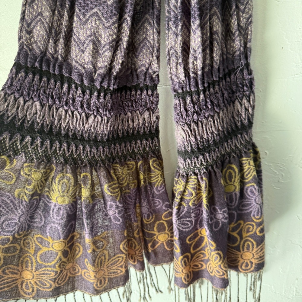 Purple Floral Fringe Scarf Chevron Print Boho Bohemian‎ Hippie Shawl Scarf